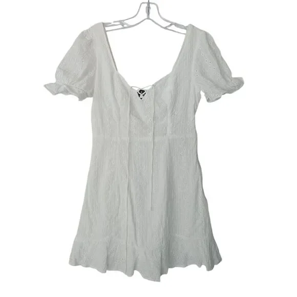 LULUS Rapunzel‎ White Eyelet Lace Mini Dress Medium - Picture 3 of 10